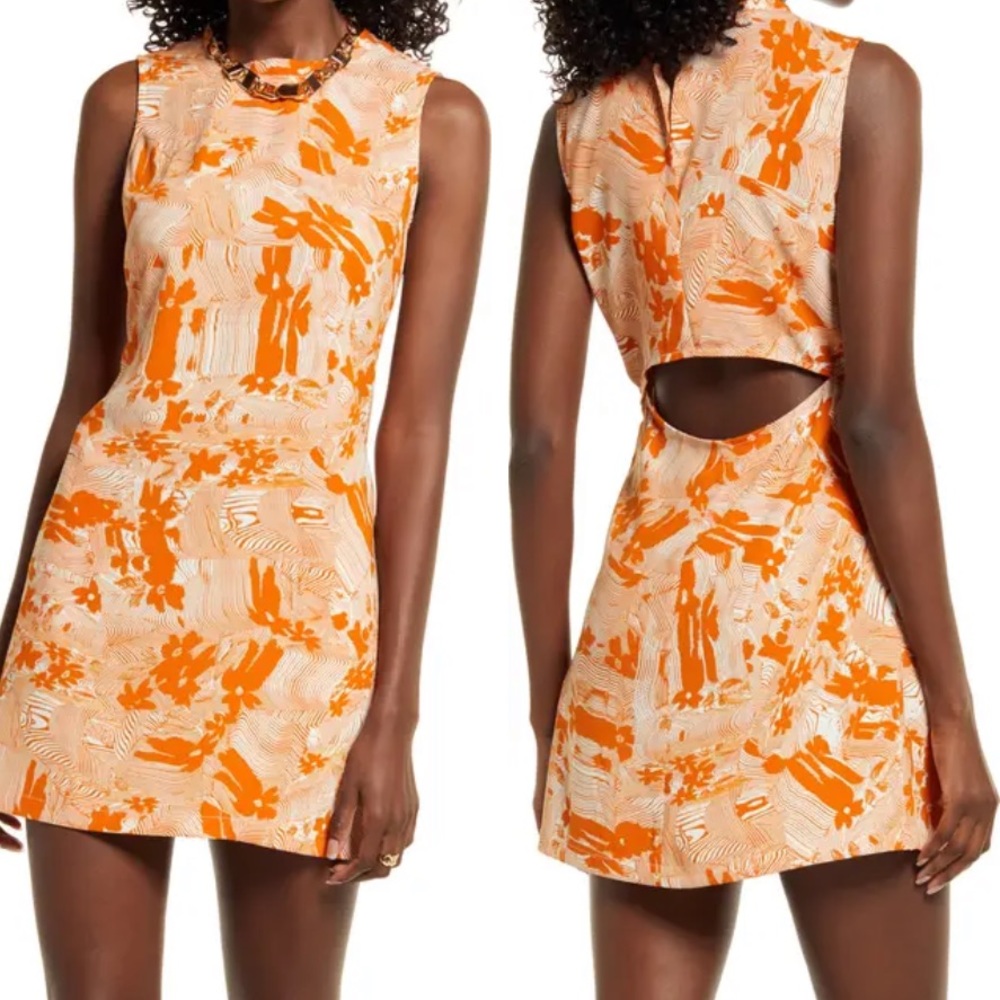 OPEN EDIT Nordstrom Print Shift Dress size XS in orange and cream. Like new!